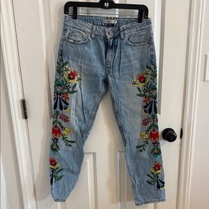 Zara Blue Jeans with Colorful Floral Embroidery